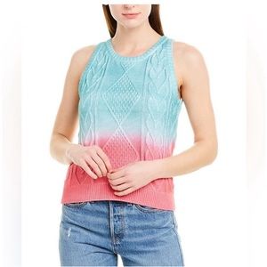 525 America Teal/Pink Ombré Sleeveless Knit Sweater Tank Top Women Medium Summer